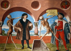 Tod, Berater und Verwalter (Bailiff) aus dem Totentanz-Zyklus von Albrecht Kauw