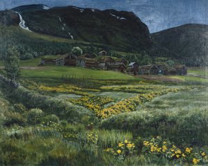 Juninacht und alter westnorwegischer Hof von Nikolai Astrup