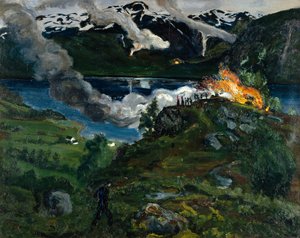Mittsommerfeuer am Jølster Wasser