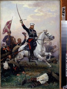 Russisch-Türkischer Krieg (1877-1878): General Mikhail F. Skobelev zu Pferd während der Schlacht am Schipkapass 1877