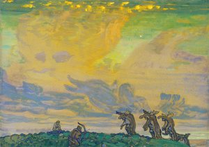 Das große Opfer. Bühnenbild für das Ballett Le Sacre du Printemps von I. Stravinsky