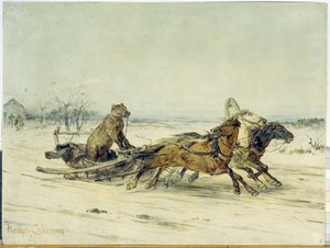General Toptygin - Ein Bär mit einem Maulkorb, in einem von drei Pferden gezogenen Schlitten, nach einer Geschichte von Nikolai Nekrassov (1821-1877) von Nikolai Nekrassov