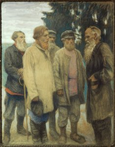 Leo Tolstoj mit Bauern