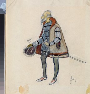 Kostümentwurf, der geizige Baron, für das Theaterstück "Der geizige Ritter" von A. Puschkin von Nikolai Pavlovich Ulyanov