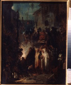 Autodafé. Straßenszene bei Nacht nach dem Urteil des Inquisitionstribunals, Werk von Nikolai Petrovich Lomtev