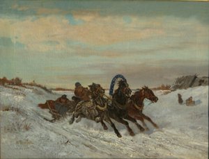 Troika auf einer Winterstraße, Ende 1860er-Anfang 1870er von Nikolai Yegorovich Sverchkov
