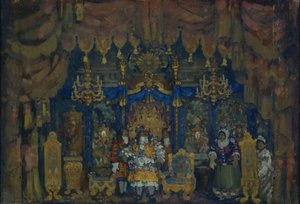 Jourdains Zimmer. Bühnenbild für das Theaterstück Ein Bürger als Edelmann von J.-B. Molière, 1911 von Nikolaj Nikolaevic Sapunov