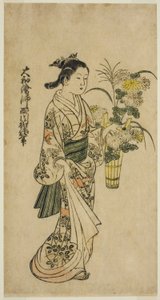 Junges Mädchen mit Blumengesteck von Nishikawa Sukenobu