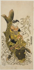 Kurtisane reitet auf einem Karpfen (Parodie des daoistischen Unsterblichen Kinko [Chinesisch: Qin Gao]) von Nishimura Shigenaga