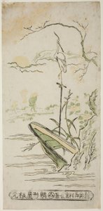 Landschaft mit Reiher und Boot von Nishimura Shigenaga
