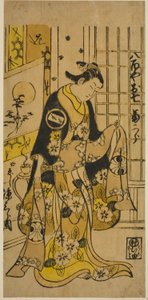 Der Schauspieler Segawa Kikujiro I als Oshichi im Stück "Shochikubai Kongen Soga," aufgeführt im Ichimura Theater im dritten Monat, 1732