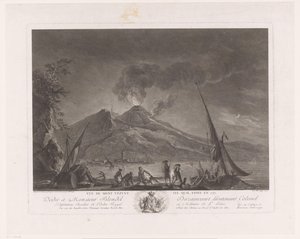 Landschaft mit Fischern und aktivem Vesuv von Noël Le Mire