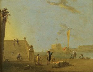 Hafenszene in einem spanischen Hafen von Norbert Joseph Carl Grund