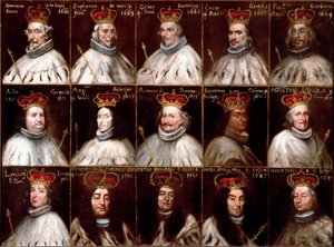 Wappen der Republik Genua und Porträts der Dogen. Antoniotto Invrea, Stefano de Mari, Cesare Durazzo, Cesare Gentile, Francesco Garbarino, Alessandro Grimaldi, Agostino Saluzzo, Antonio Da Passano, Odon Giannettino, Agostino Spinola, Luca M von Northern Italian School
