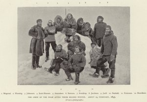 Die Besatzung der Fram nach ihrem zweiten Winter, etwa 24. Februar 1895