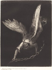 Und ich sah einen Engel vom Himmel herabsteigen, der den Schlüssel zum Abgrund und eine große Kette in seiner Hand hatte von Odilon Redon
