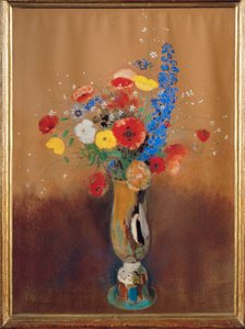 Blumenstrauß aus Feldblumen in einer Vase mit langem Hals von Odilon Redon