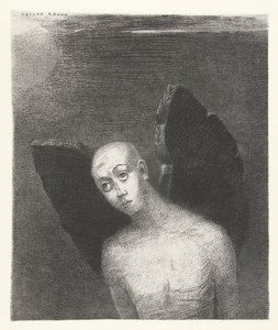 Der gefallene Engel schlägt seine schwarzen Flügel aus von Odilon Redon