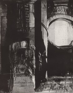 Et partout se sont des colonnes de basalte, La lumière tombe des voûtes, Blatt 3 der Folge La Tentation de Saint-Antoine von Odilon Redon