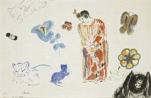 Studienblatt: Frau, Blumen und Tiere von Odilon Redon