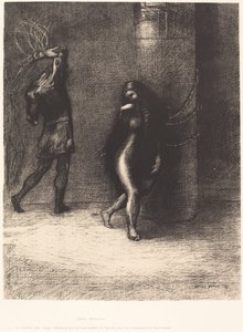Heiliger Antonius: "Unter ihrem langen Haar, das ihr Gesicht bedeckte, dachte ich, Ammonaria zu erkennen" von Odilon Redon