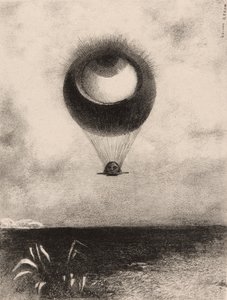Das Auge, wie ein seltsamer Ballon bewegt sich in Richtung Unendlichkeit, Platte eins aus An Edgar Poe von Odilon Redon