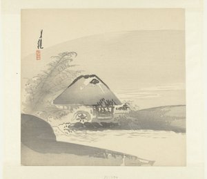 Flusslandschaft mit Haus und Wasserrad