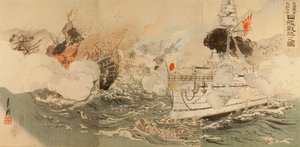 Sino-Japanischer Krieg: Die japanische Marine siegreich vor Takushan von Ogata Gekko