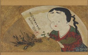 Uzume Okame und Blumen, 18.-19. Jahrhundert
