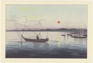 Boote und Sonnenuntergang von Ohara Koson