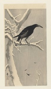 Krähe auf verschneitem Baumzweig von Ohara Koson