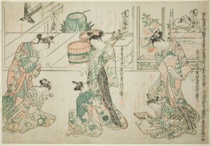 Kinderbegleiter: Ein Set aus drei (Kamuro sanpukutsui) von Okumura Masanobu