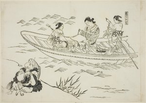 Eguchi und das Liebesfischerboot (Koi no tsuribune Eguchi), Nr. 4 aus einer Serie von 12 Drucken, die Parodien von Theaterstücken darstellen von Okumura Masanobu