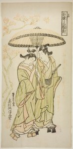 Der Herbstregen, aus "Einen Regenschirm teilen: Ein Satz von drei (Aigasa sanpukutsui)" von Okumura Masanobu