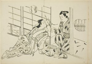 Das Sakaki-Kapitel aus "Die Geschichte von Genji" (Genji Sakaki), aus einer Serie von Genji-Parodien von Okumura Masanobu