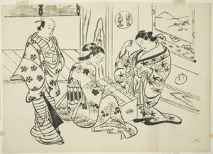 Das Utsusemi-Kapitel aus "Die Geschichte von Genji" (Genji Utsusemi), aus einer Serie von Genji-Parodien von Okumura Masanobu