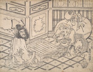Daikoku und Shoki spielen Schach, ca. 1730 von Okumura Toshinobu