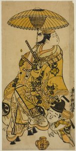 Die Schauspieler Nakamura Takesaburo als Shikishi Naishinno und Tsuruya Nanboku als Gengoro im Stück "Tategami Teika Kazura," aufgeführt im Ichimura-Theater im elften Monat, 1719 von Okumura Toshinobu