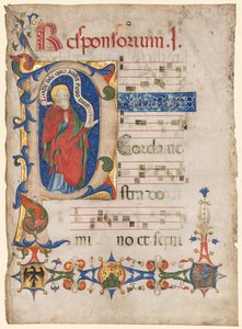 Blatt aus einem Antiphonar: Historisierte Initiale P mit dem Propheten Samuel; Wappen der Familie Visconti und des Olivetanerordens