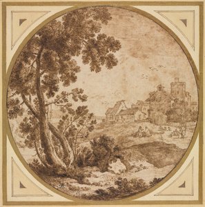 Landschaft mit Gebäuden und Figuren, zweite Hälfte des 17. Jahrhunderts