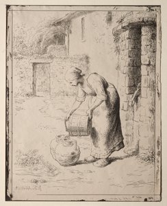 Eine Frau leert einen Eimer