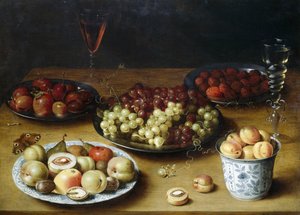 Stillleben mit Früchten und Gläsern