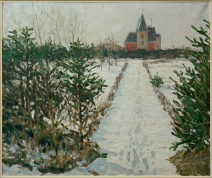 Schneelandschaft mit Schloss / Kirche