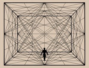 Figur im Raum mit Flächengeometrie und räumlichen Abgrenzungen, 1924-1925 von Oskar Schlemmer