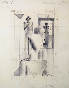 Figuren in einem Raum, von Oskar Schlemmer, Bleistift auf Papier. Deutschland, 20. Jahrhundert. von Oskar Schlemmer