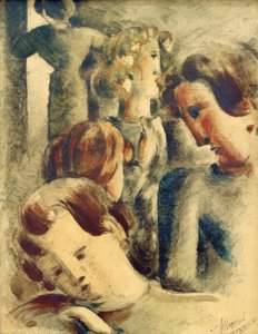 Helle Gruppe mit blauer Blonder von Oskar Schlemmer
