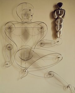 Homo, Drahtfigur mit Rückansichtfigur in der Hand