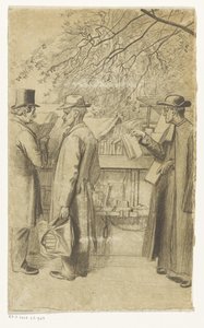 Personen vor einem Buchstand an einem Kai in Paris von Oswald Heidbrinck