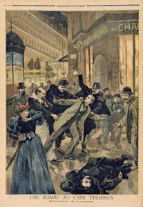 Eine Bombe im Café Terminus, die Verhaftung des Attentäters, Illustration aus 