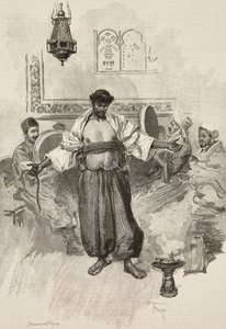 Aissawa-Tanz, marokkanische religiöse Bruderschaft, auf der Weltausstellung 1889, Paris, Frankreich, Gravur von E. Mancastroppa nach einer Zeichnung von Osvaldo Tofani aus L